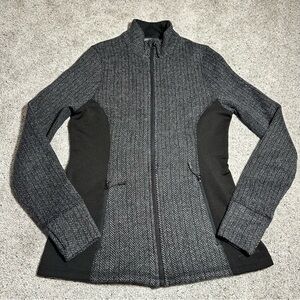 Eddie Bauer Herringbone Full-Zip Fitted Fleece, Black & White - Womens Medium